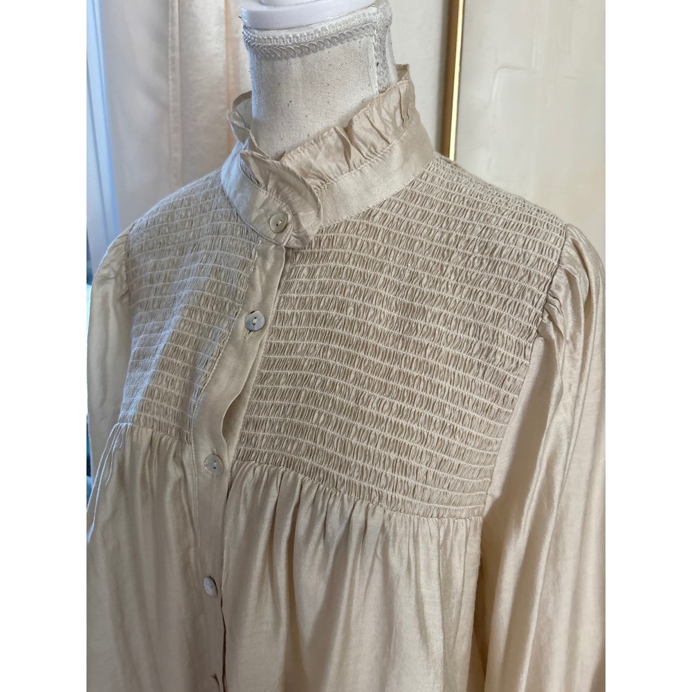 POMANDER‎ PLACE Champagne Jaia Long Sleeve Smocked Blouse Size Extra Large - Picture 5 of 9
